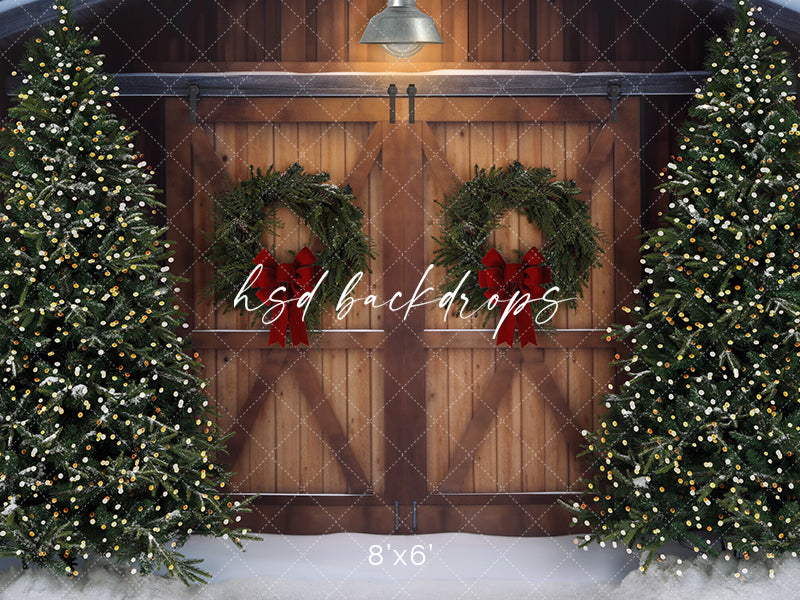 Christmas Tree Farm Barn Doors (lights) - HSD Photography Backdrops 