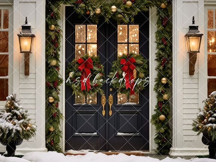 Christmas Door Photography Backdrop for Studio Portraits 