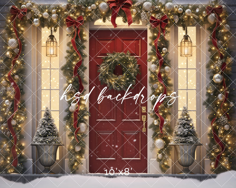 Crimson Christmas Door 10'x8' - HSD Photography Backdrops 