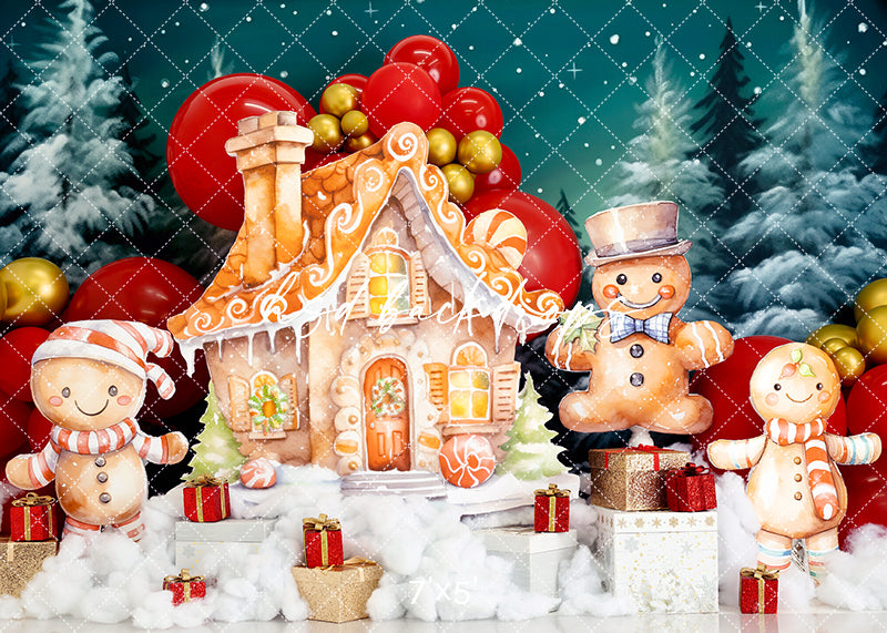 Christmas Gingerbread House Backdrop for Cake Smash Birthday Photos