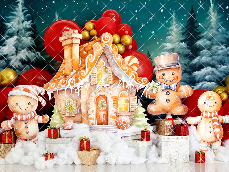 Christmas Gingerbread House Backdrop for Cake Smash Birthday Photos