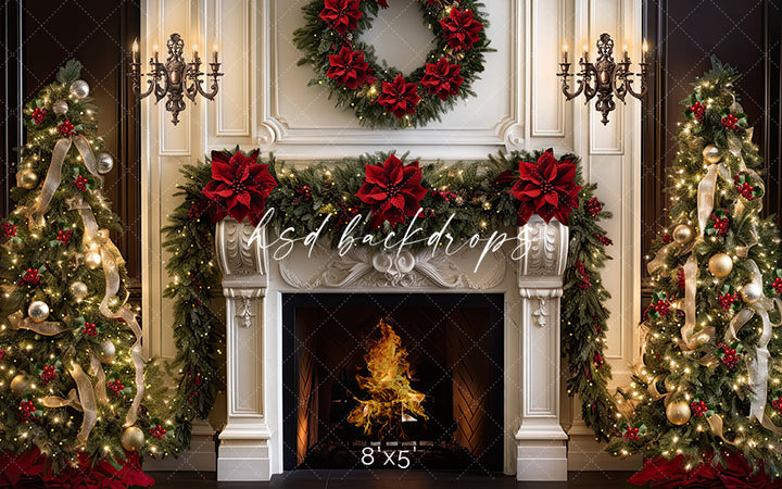Classic Christmas Fireplace - HSD Photography Backdrops 