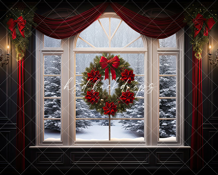 Classic Christmas Window Photo Backdrop for Holiday Portraits