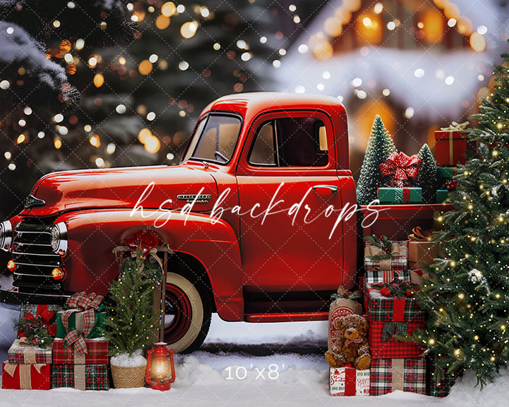 Vintage Red Christmas Truck 10'X8' - RTS - HSD Photography Backdrops 