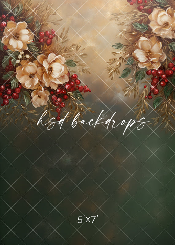 Fine Art Floral Christmas Photo Backdrop and Floor Combination
