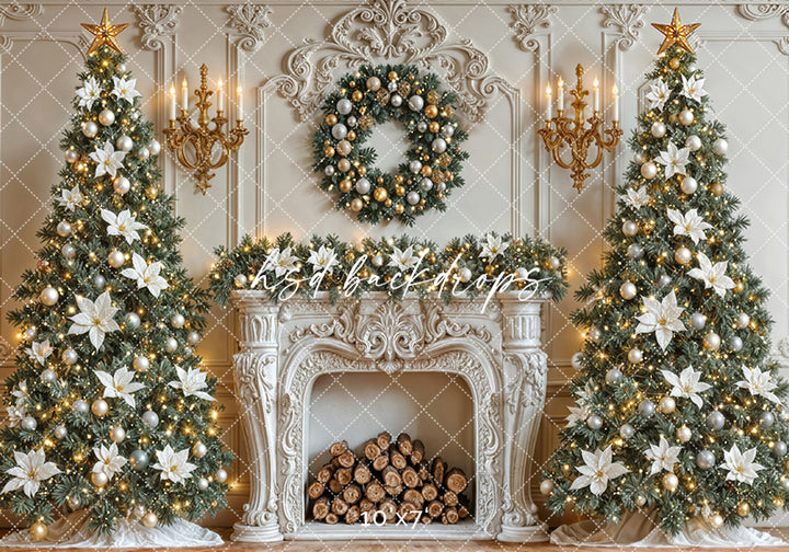 Elegant White Christmas Fireplace (sweep options)