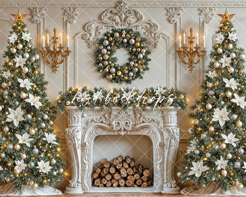 Elegant White Christmas Fireplace (sweep options)