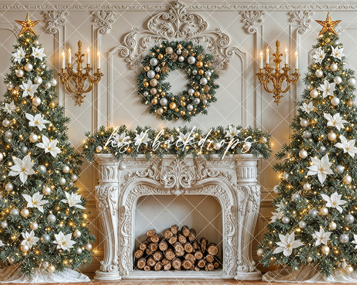 Elegant White Christmas Fireplace (sweep options)