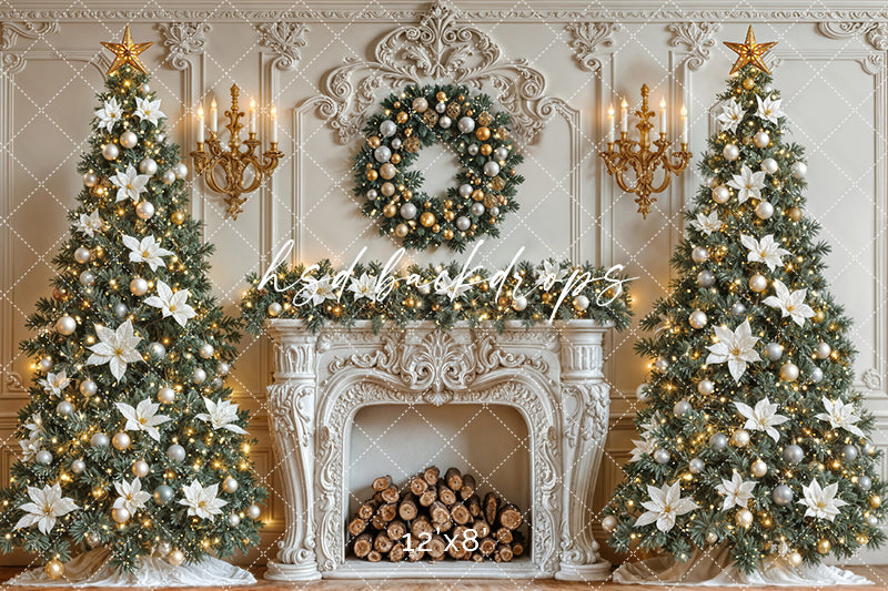 Elegant White Christmas Fireplace (sweep options)