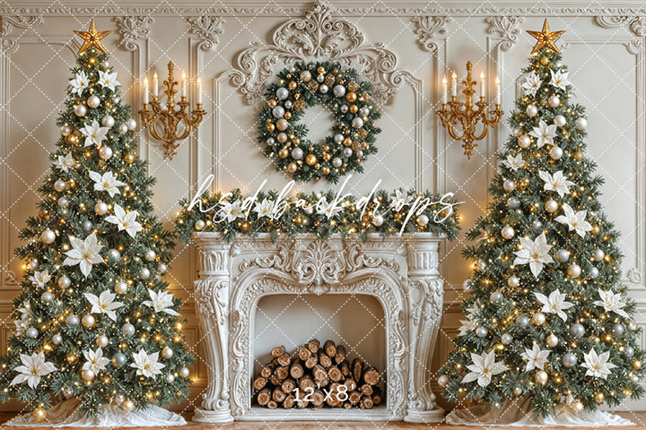 Elegant White Christmas Fireplace (sweep options)
