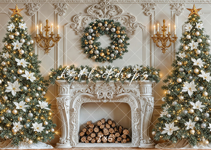 Elegant White Christmas Fireplace (sweep options)