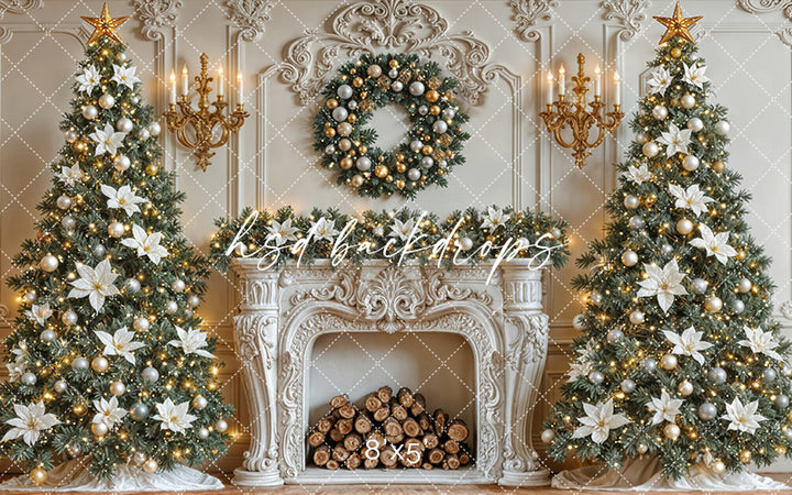 Elegant White Christmas Fireplace (sweep options)