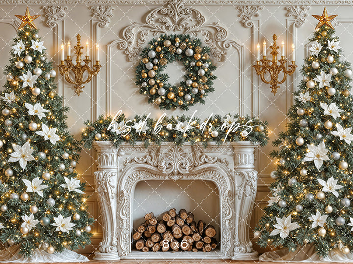 Elegant White Christmas Fireplace (sweep options)