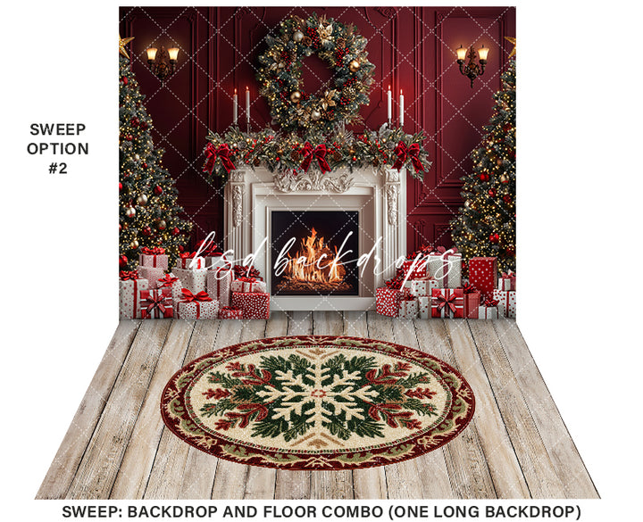 Red & White Christmas Fireplace - HSD Photography Backdrops 