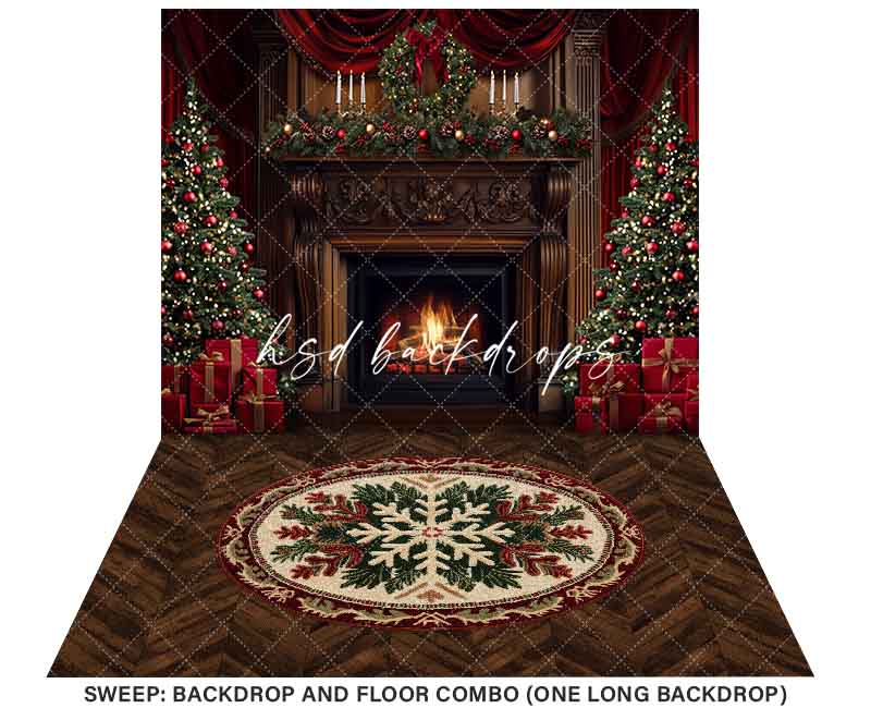 Grand Christmas Fireplace Photo Backdrop | Poly paper, fabric, fleece ...
