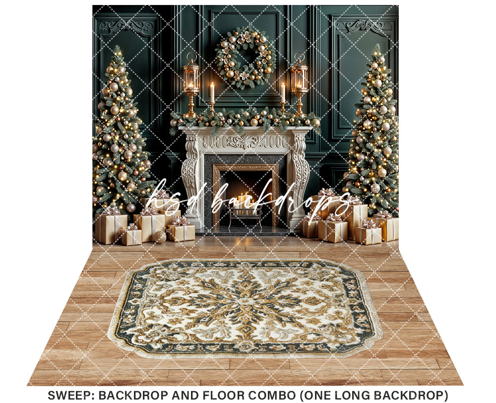 Cozy Candle Lit Christmas Fireplace Photography Backdrop – Elegant Holiday Portrait Scene | HSD Backdrops