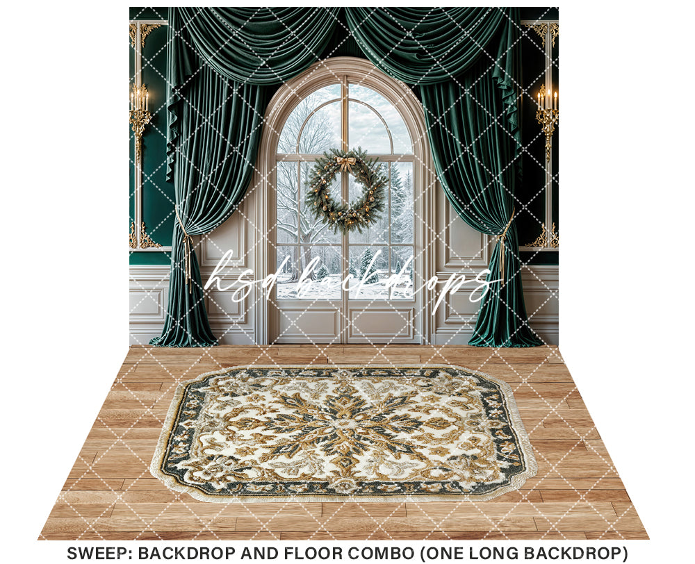 Winter Pine Window Holiday Photography Backdrop – Luxury Christmas Studio Scene | HSD Backdrops