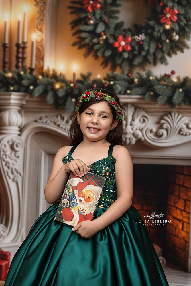 Festive Fireside Dreams Christmas Fireplace Photography Backdrop – Elegant Holiday Portrait Scene | HSD Backdrops