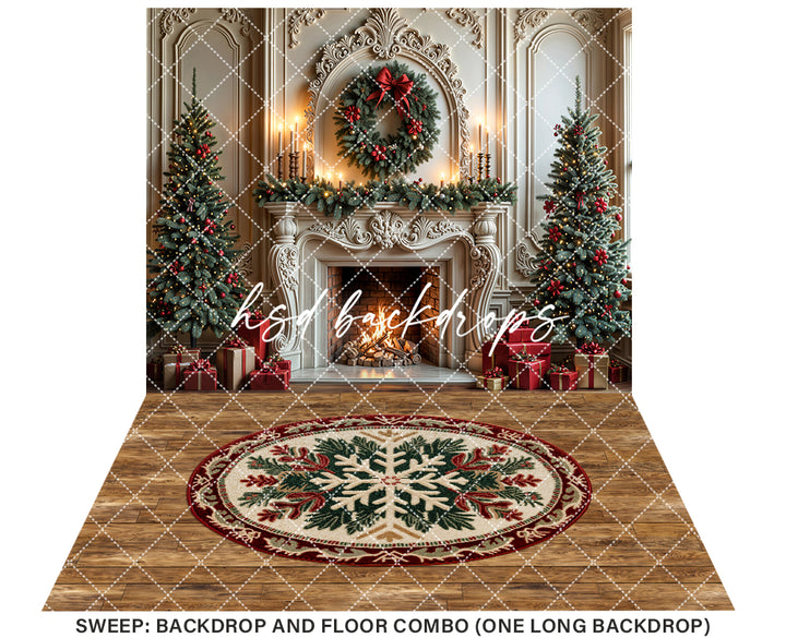 Festive Fireside Dreams Christmas Fireplace Photography Backdrop – Elegant Holiday Portrait Scene | HSD Backdrops