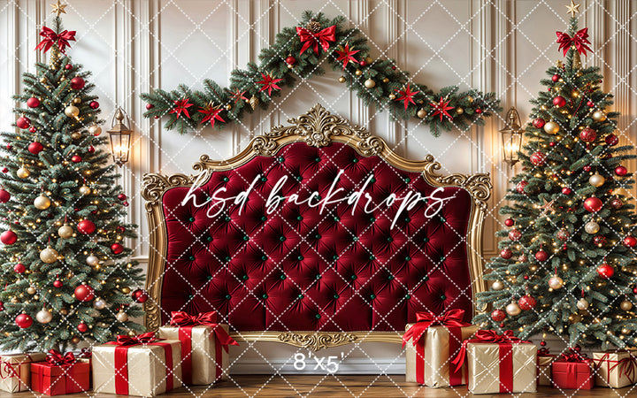 Red Gilded Christmas Headboard