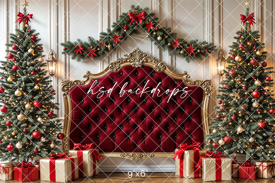 Red Gilded Christmas Headboard