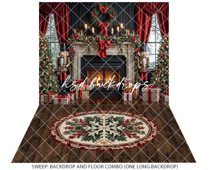 Classic Nutcracker Christmas Fireplace Backdrop (sweep options)