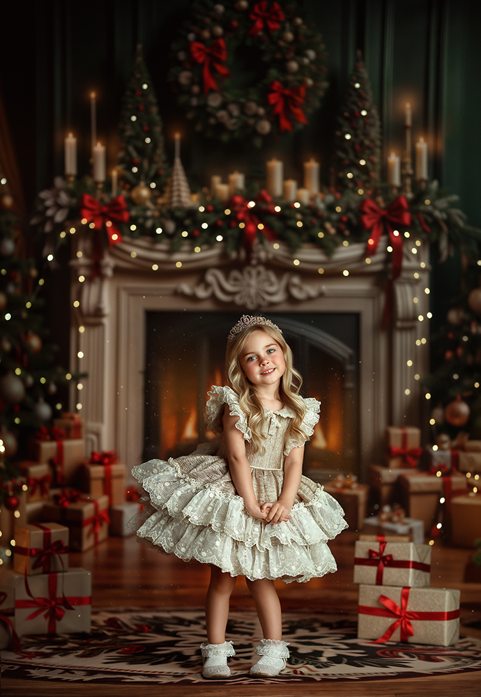 Festive Fireside Fireplace - Christmas Photo Backdrop (sweep options)