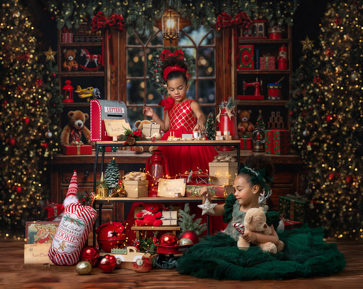 Santa's Toy Workshop Bench - Christmas Photo Backdrop (sweep options)