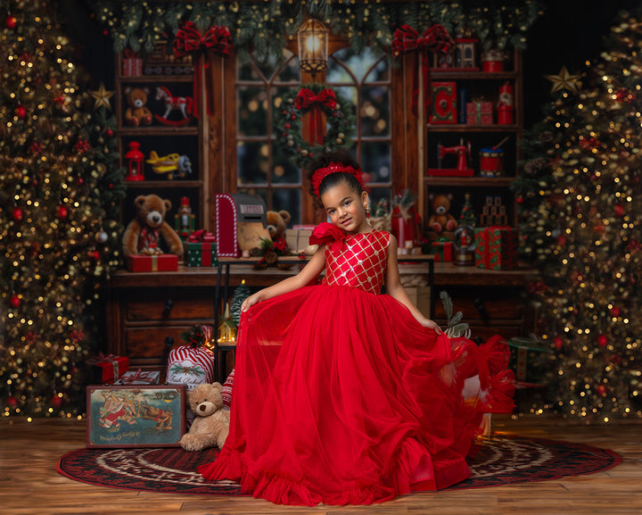 Santa's Toy Workshop Bench - Christmas Photo Backdrop (sweep options)