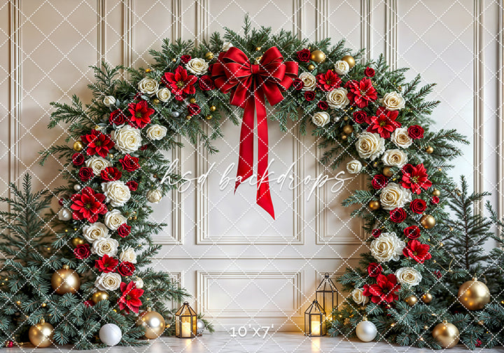Red Poinsettia Christmas Arch – Holiday Photography Backdrop