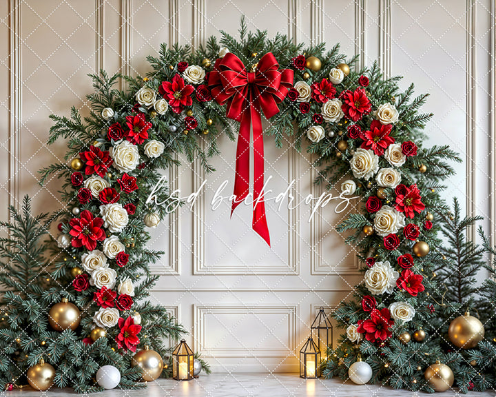 Red Poinsettia Christmas Arch – Holiday Photography Backdrop