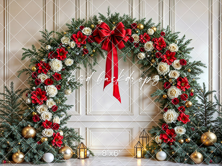Red Poinsettia Christmas Arch – Holiday Photography Backdrop