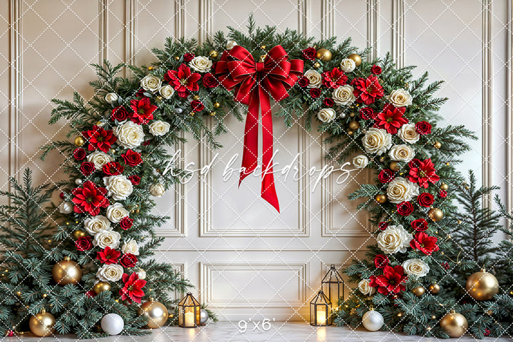 Red Poinsettia Christmas Arch – Holiday Photography Backdrop