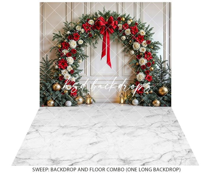 Red Poinsettia Christmas Arch – Holiday Photography Backdrop