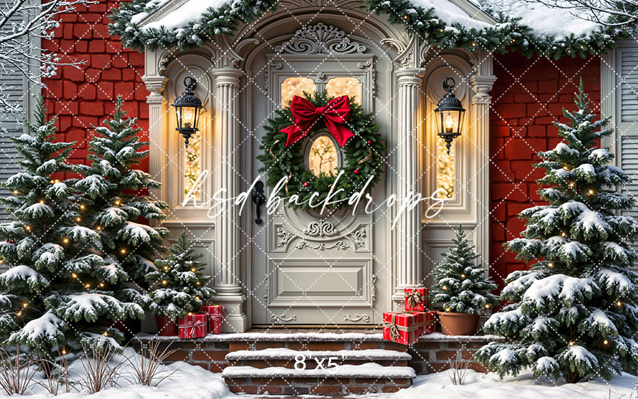 Victorian Christmas Door – Snowy Holiday Photography Backdrop