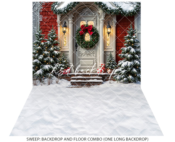 Victorian Christmas Door – Snowy Holiday Photography Backdrop