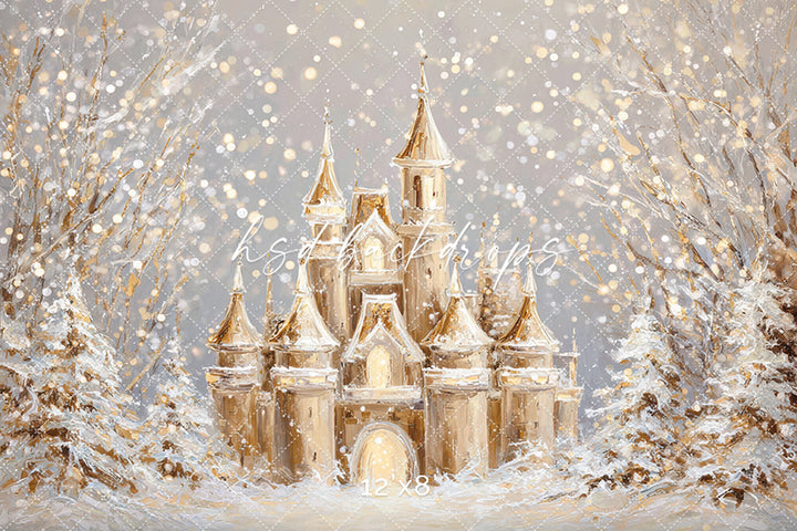 Golden Winter Castle – Christmas Fairytale Backdrop