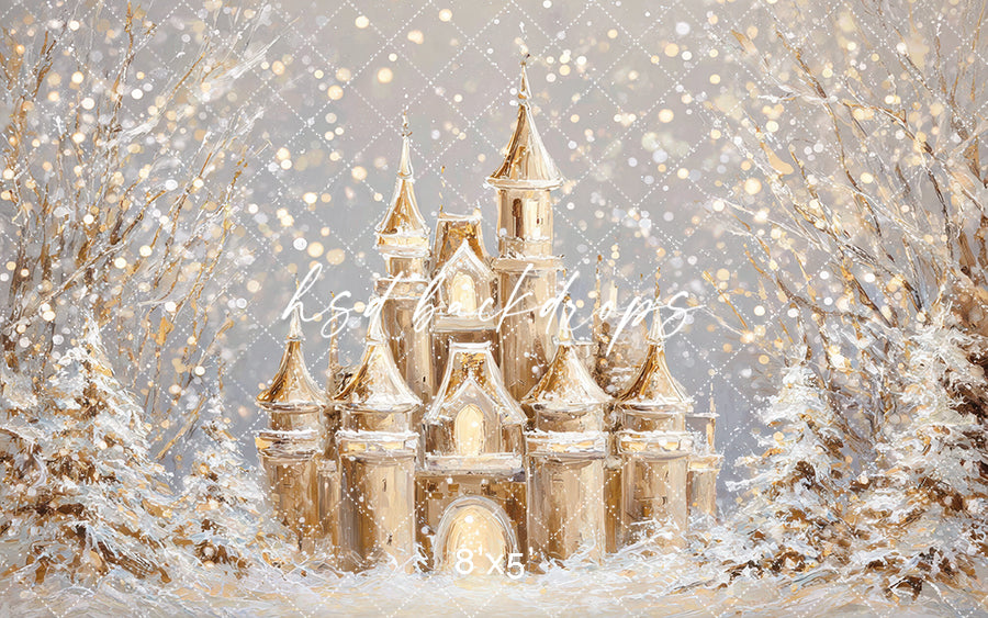 Golden Winter Castle – Christmas Fairytale Backdrop