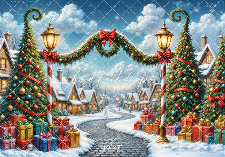 Whimsy Christmas Village Lane – Holiday Backdrop