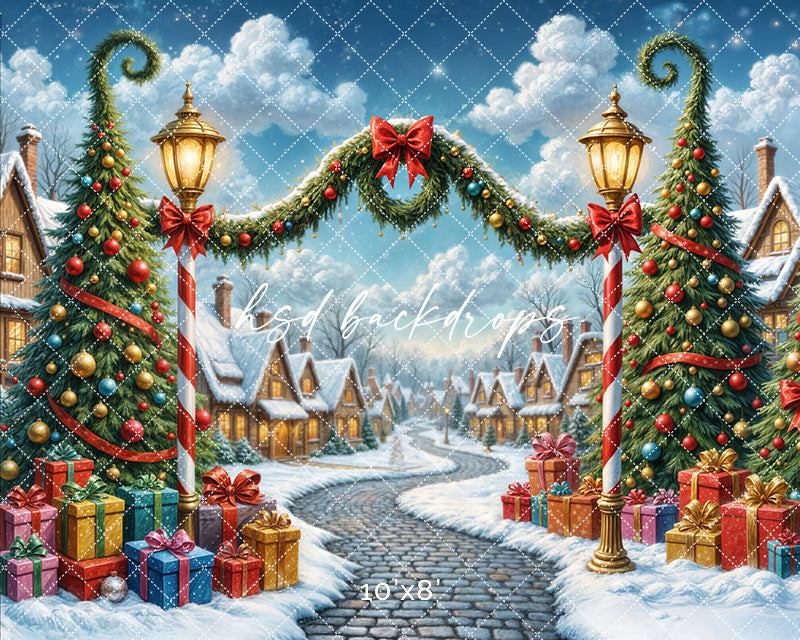 Whimsy Christmas Village Lane – Holiday Backdrop