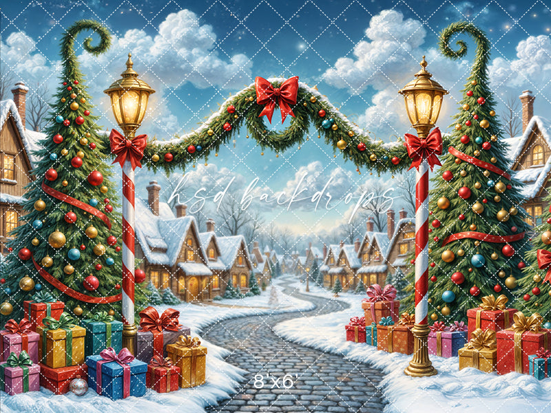 Whimsy Christmas Village Lane – Holiday Backdrop