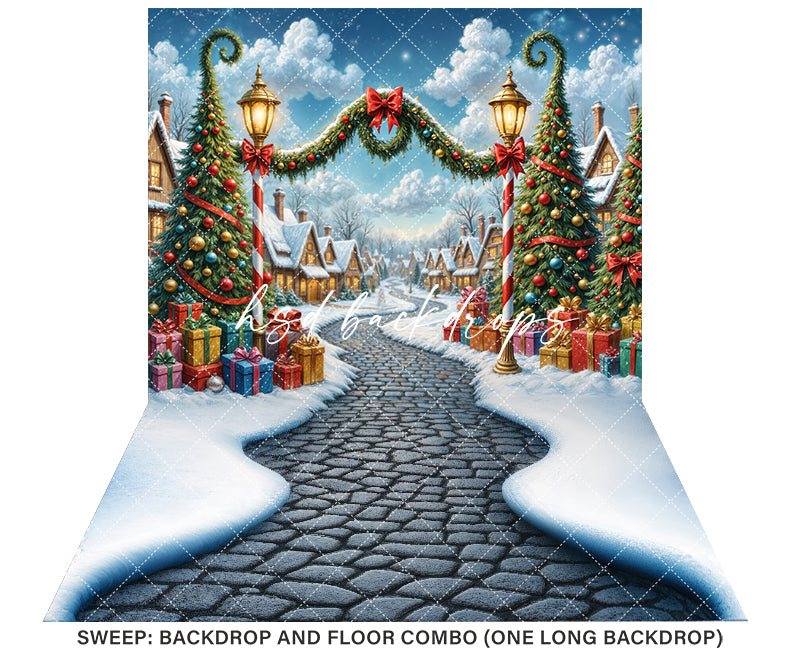 Whimsy Christmas Village Lane – Holiday Backdrop