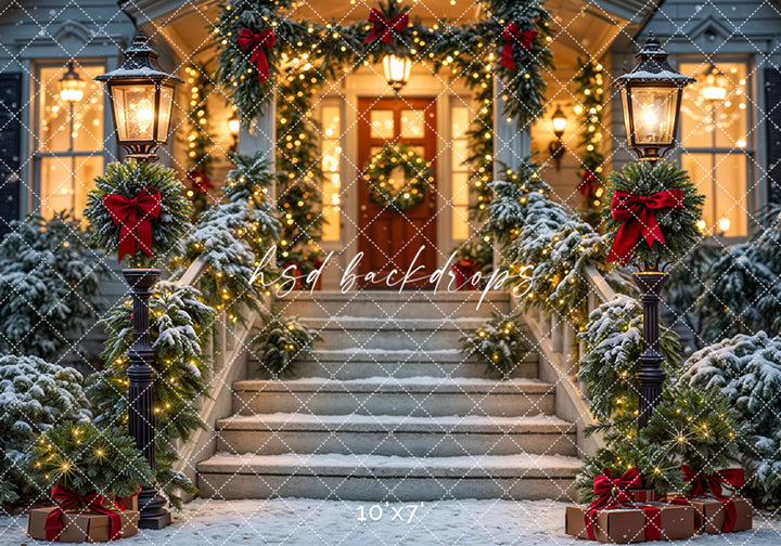 Festive Front Porch - Christmas Photography Backdrop