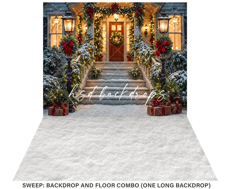 Festive Front Porch - Christmas Photography Backdrop
