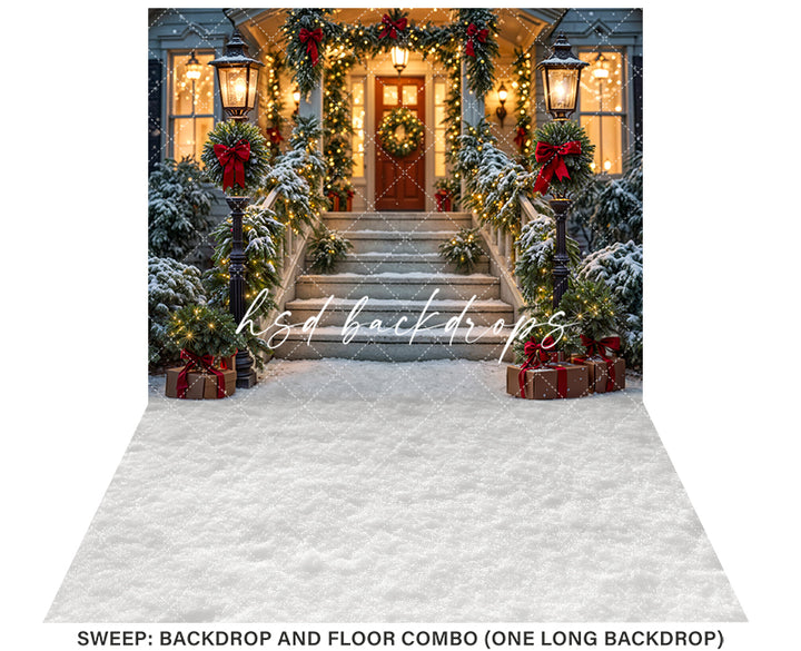 Festive Front Porch - Christmas Photography Backdrop