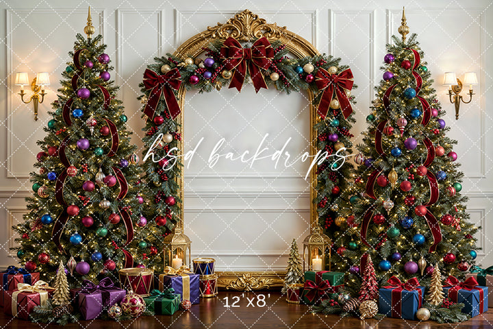 Festive Gem Ornament Christmas Photography Backdrop – Glam Holiday Portrait Scene | HSD Backdrops