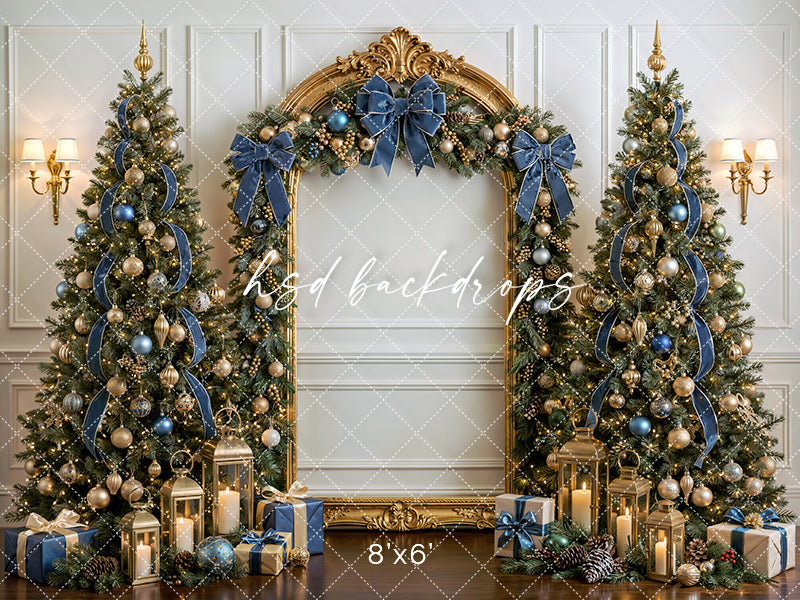Dusty Blue Christmas Tree Photography Backdrop – Luxury Holiday Portrait Scene | HSD Backdrops