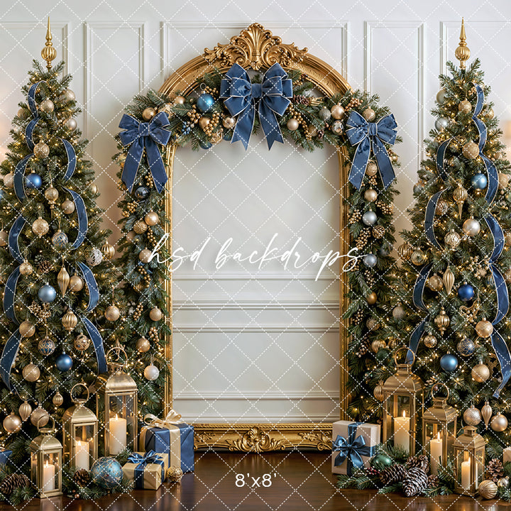 Dusty Blue Christmas Tree Photography Backdrop – Luxury Holiday Portrait Scene | HSD Backdrops