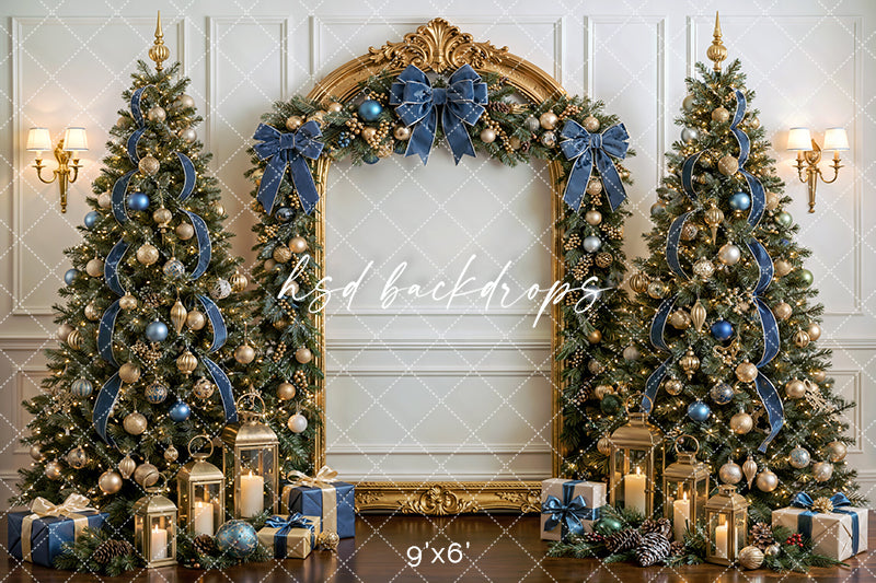 Dusty Blue Christmas Tree Photography Backdrop – Luxury Holiday Portrait Scene | HSD Backdrops