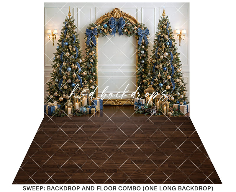 Dusty Blue Christmas Tree Photography Backdrop – Luxury Holiday Portrait Scene | HSD Backdrops